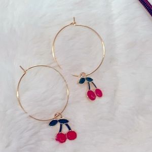 Cherries on 18k gold dipped stainless steel hoops
